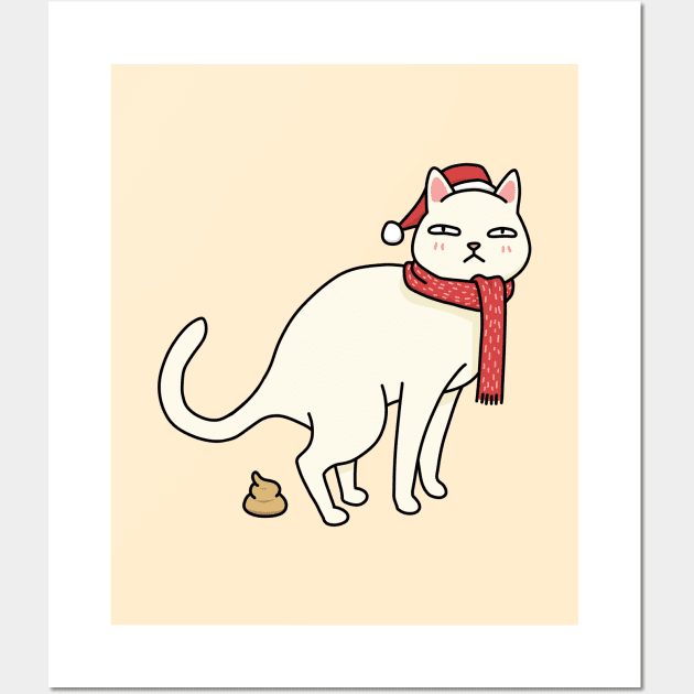 Christmas WhiteCat Pooping Wall Art by Takeda_Art